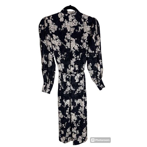 REBECCA TAYLOR Gabrielle Long-Sleeve Floral-Print Dress Size Small Black - Picture 3 of 7